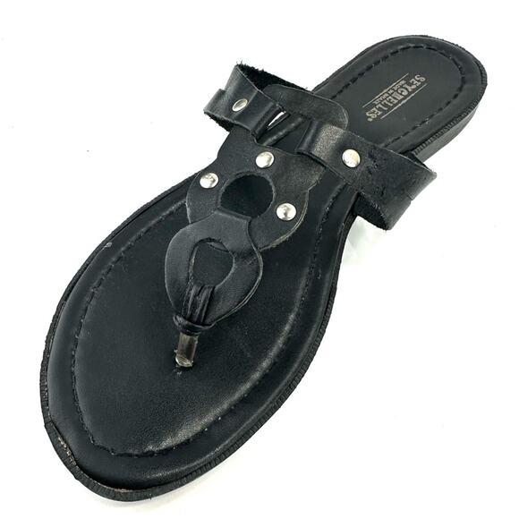 Seychelles Flat Sandal Size 9 Black Leather Thong-Toe T-Strap Flip Flop Padded - Picture 6 of 9